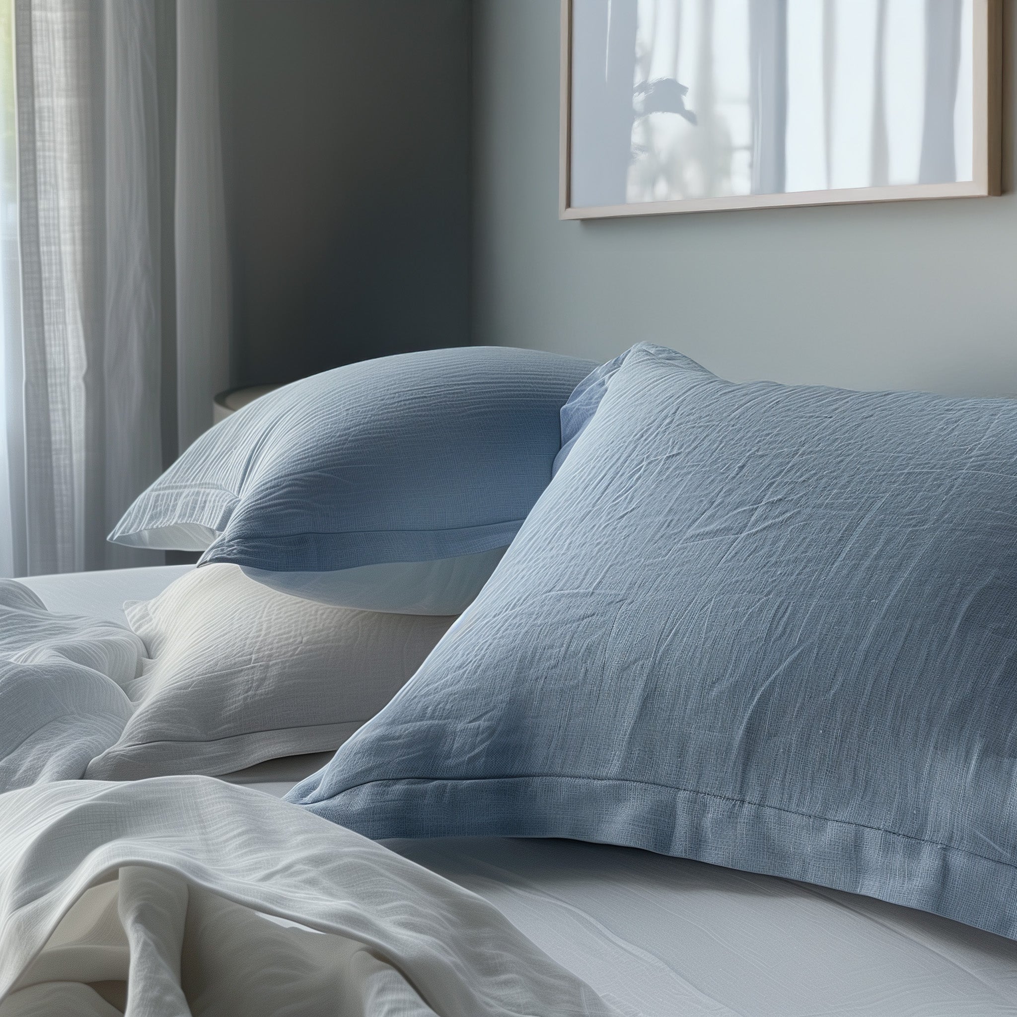 Biancheria per Hotel e B&B - Lenzuola di lino colore celeste