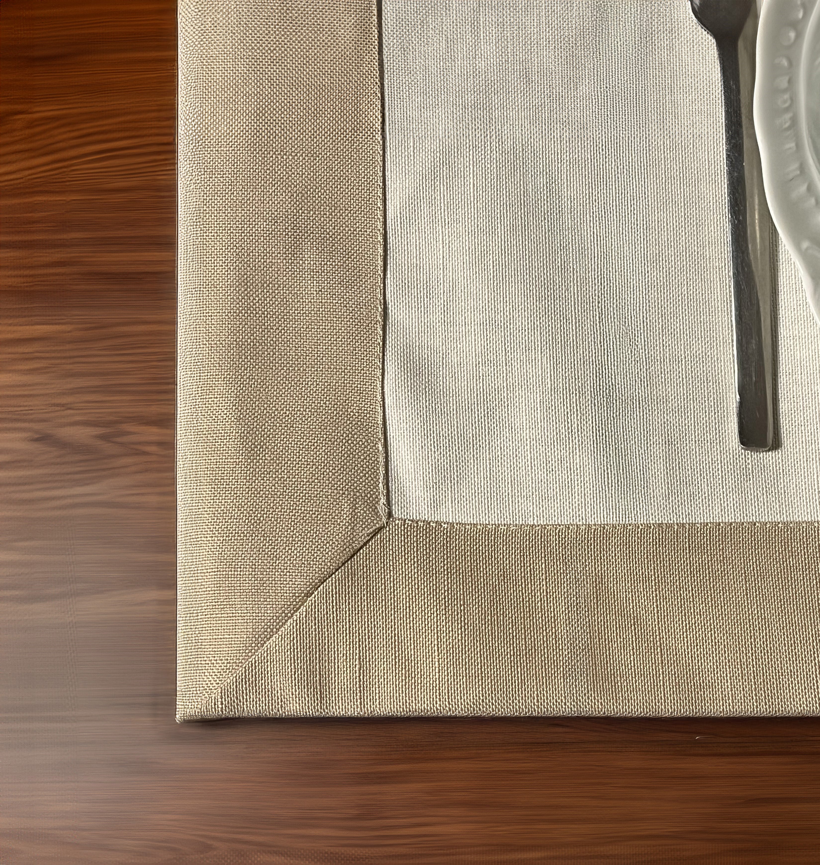 Tovagliette Americane per ristoranti - Tovagliette cotone e lino colore bianco con cornice tabacco