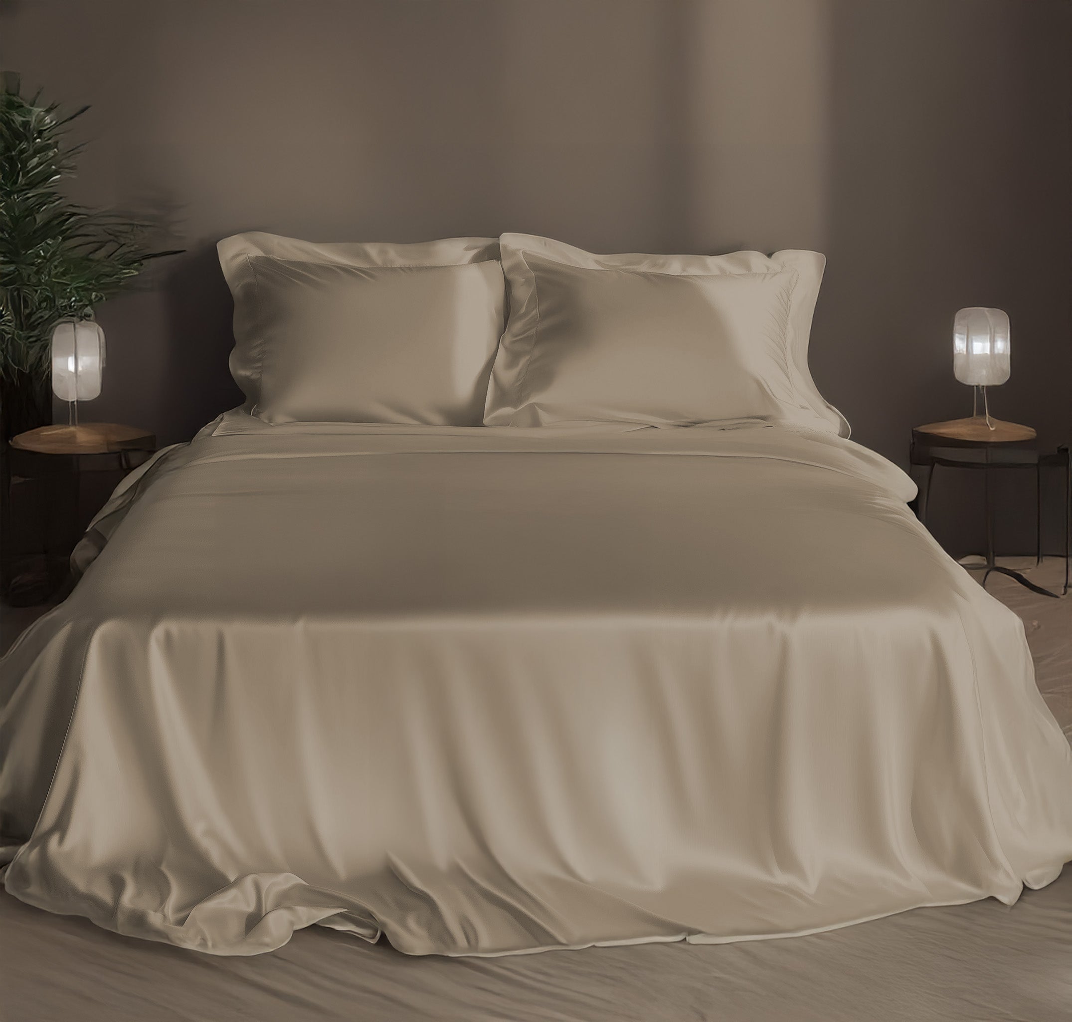 Biancheria per Hotel e B&B - Lenzuola raso di cotone colore castagna