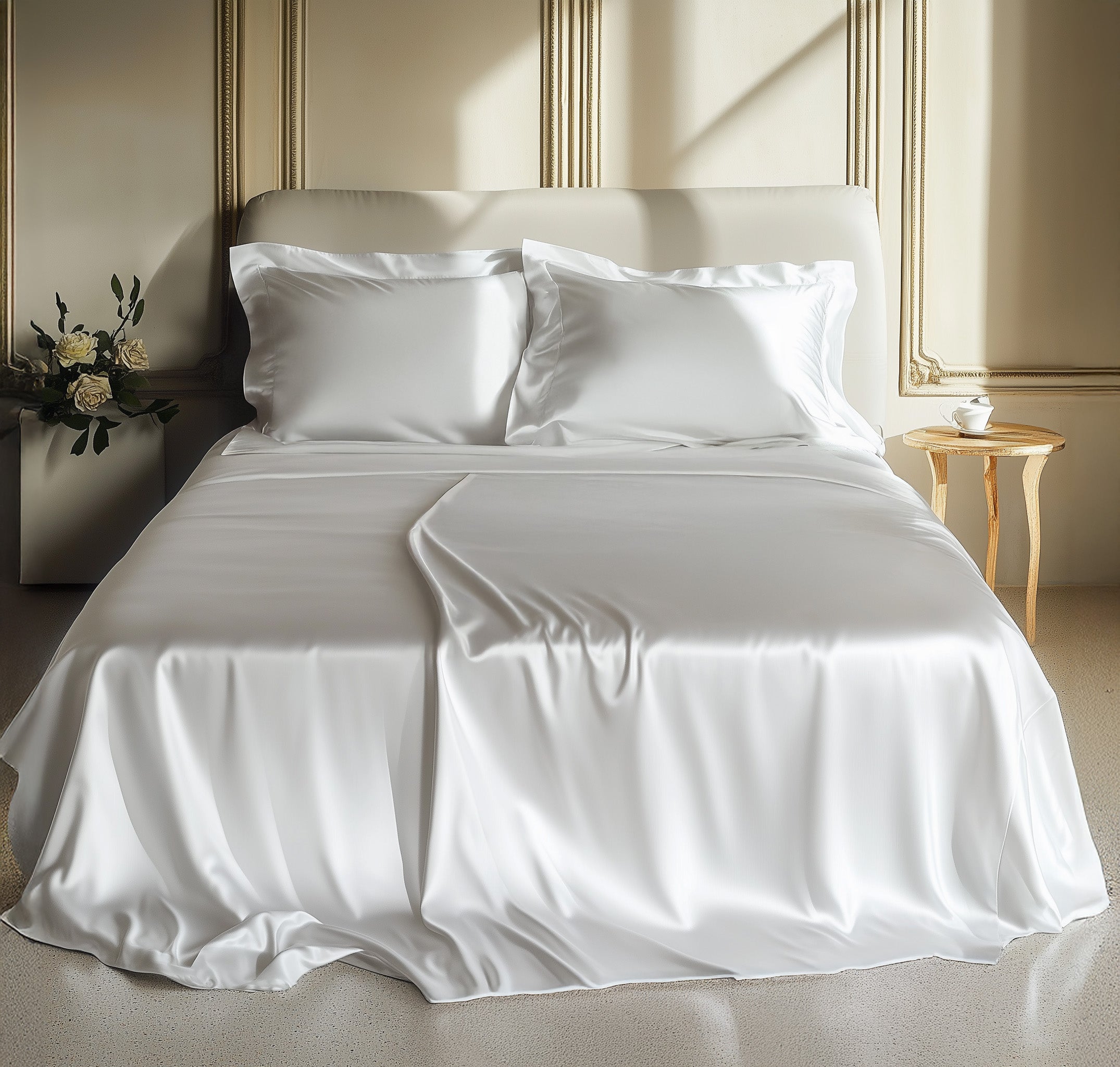 GOLAL Set di lenzuola in raso per letto king size, 4 pezzi, lussuose e morbide come la seta, senza pieghe, con 1 lenzuolo con angoli con tasca profonda, 1 lenzuolo piatto, 2 GOLAL Set di lenzuola in raso per letto king size, 4 pezzi, lussuose e morbide come la seta, senza pieghe, con 1 lenzuolo con angoli con tasca profonda, 1 lenzuolo piatto, 2