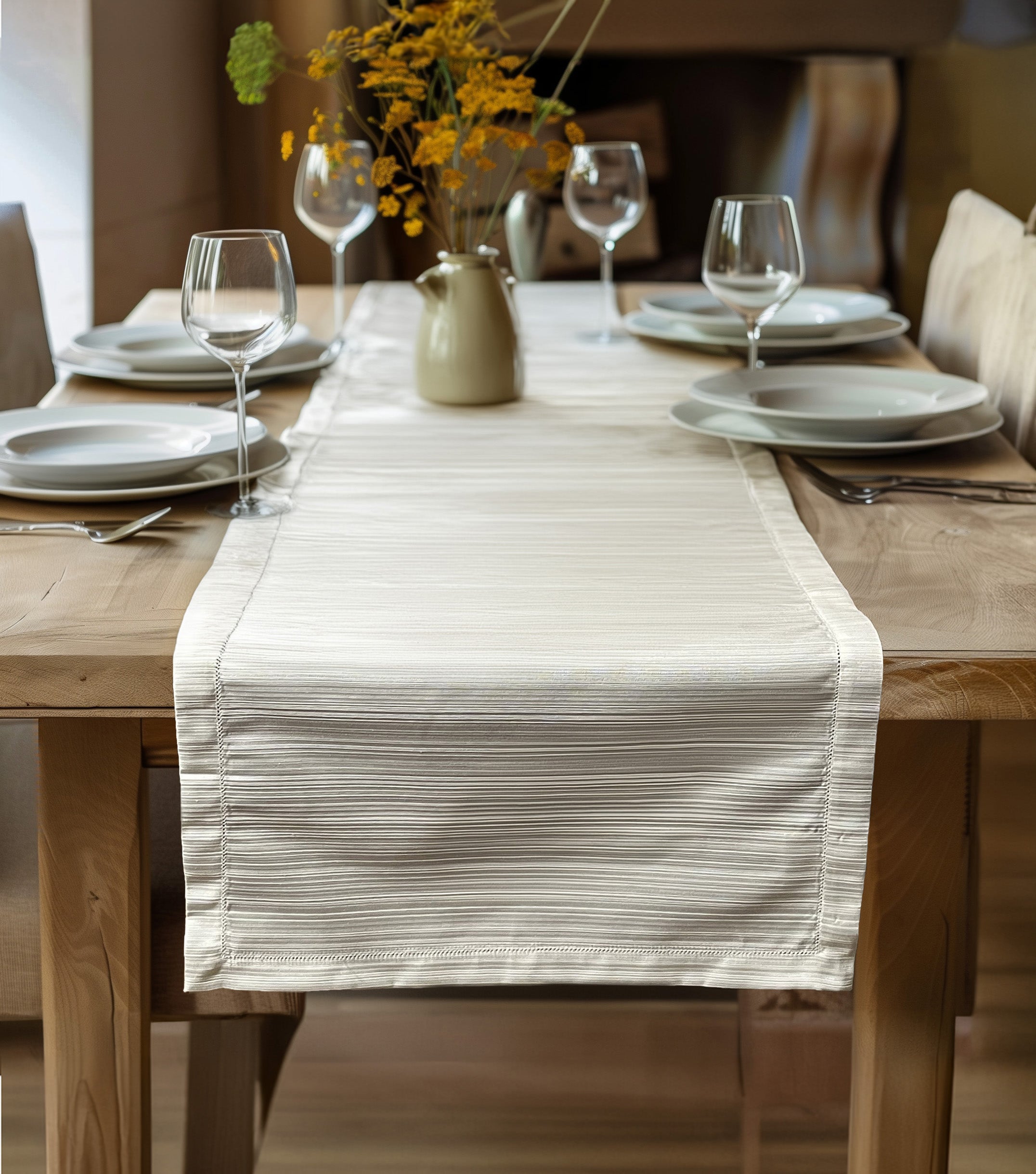 Runner tavolo - Runner Millerighe - Runner cotone poliestere colore bianco antico