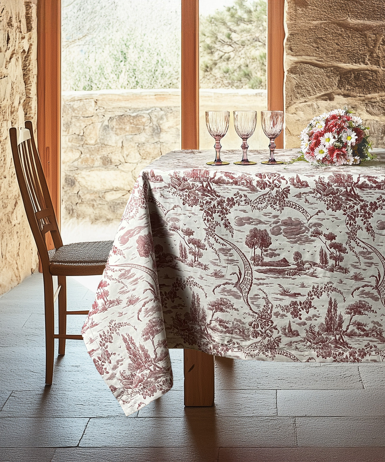 Tovaglie da tavola - Tovaglia cotone doppio ritorto - Tovaglia toile de jouy rossa