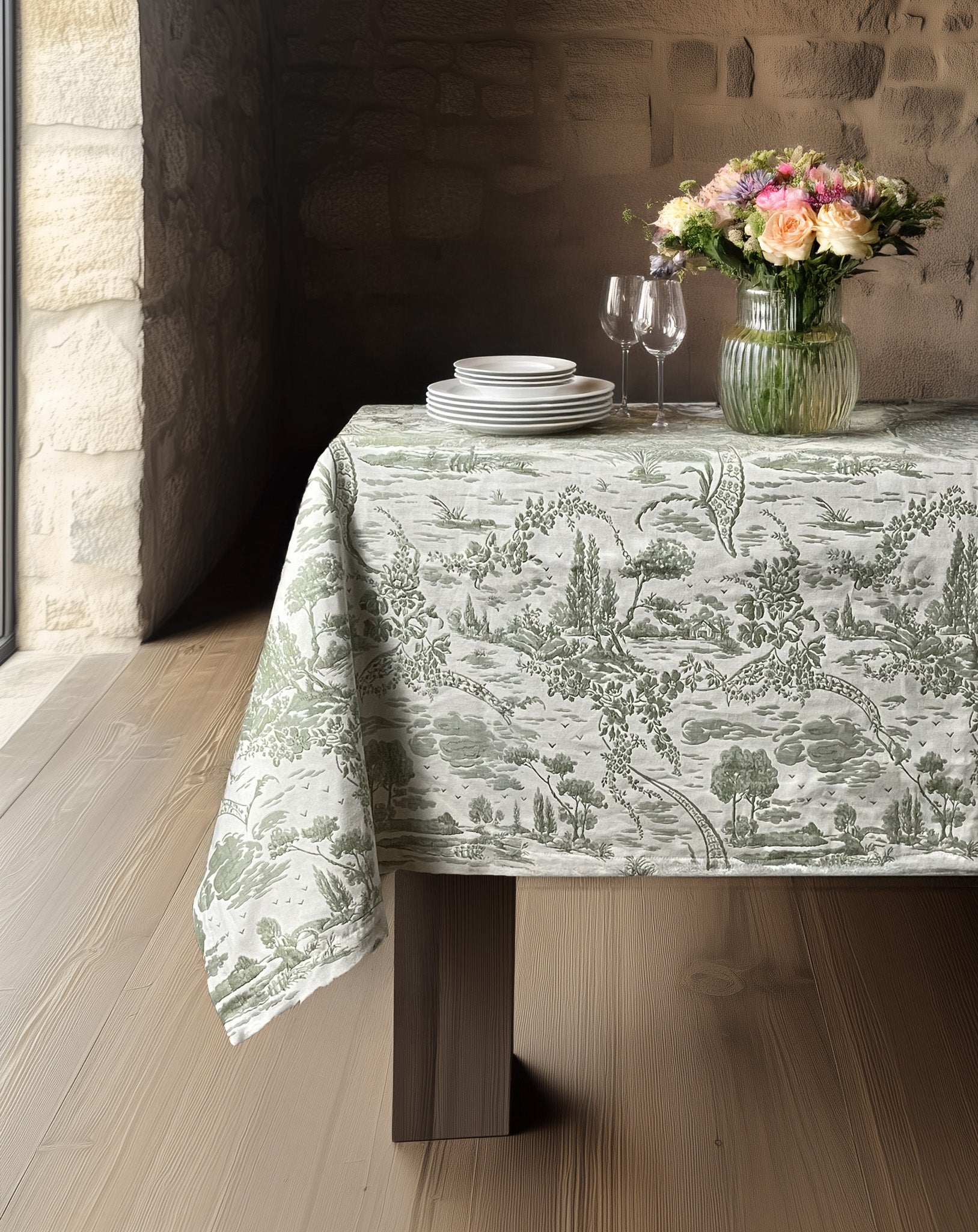Tovaglie Ristorante - Tovaglia cotone doppio ritorto - Tovaglia toile de jouy verde