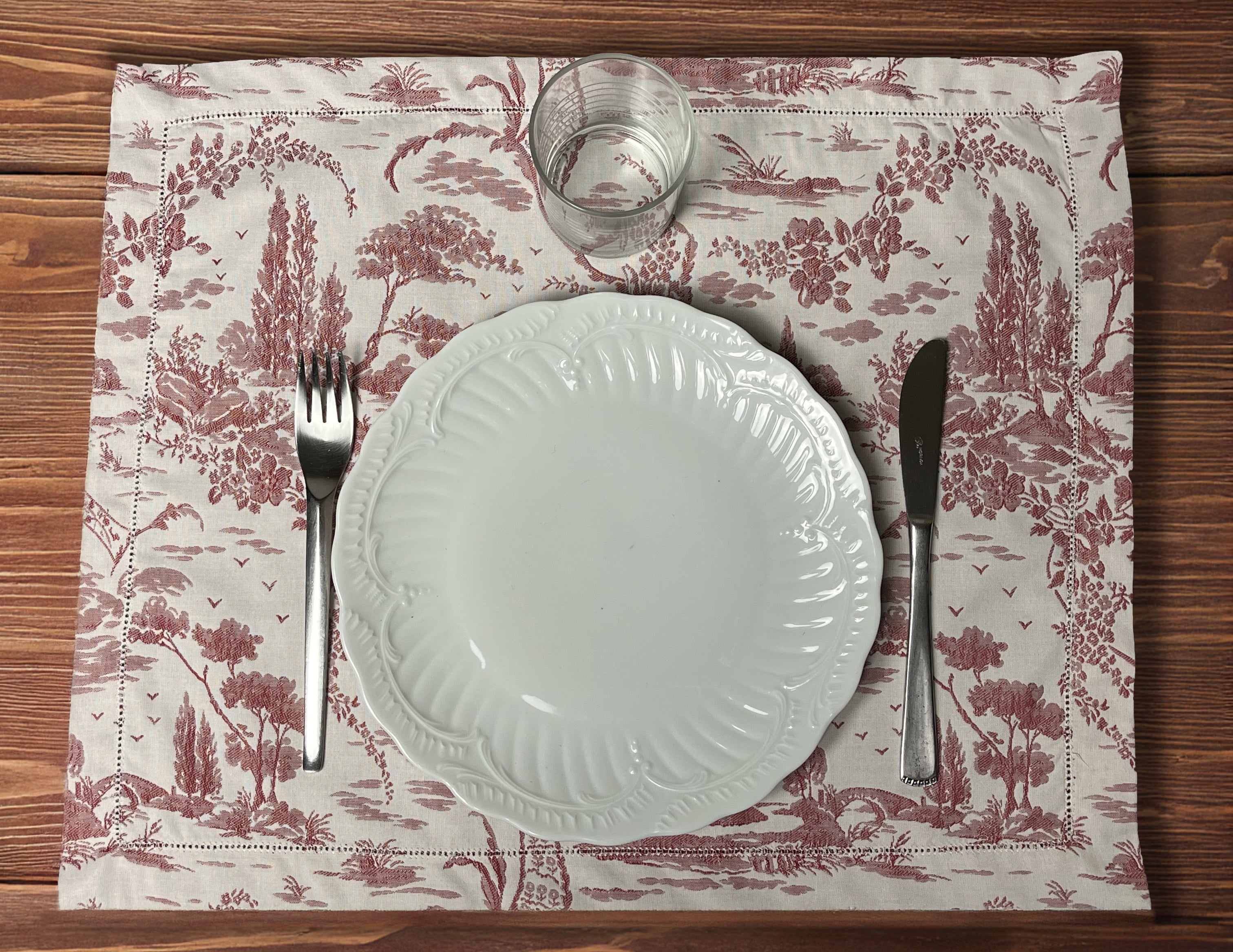 Tovagliette Americane per ristoranti - Tovaglietta Toile de Jouy rossa in cotone doppio ritorto