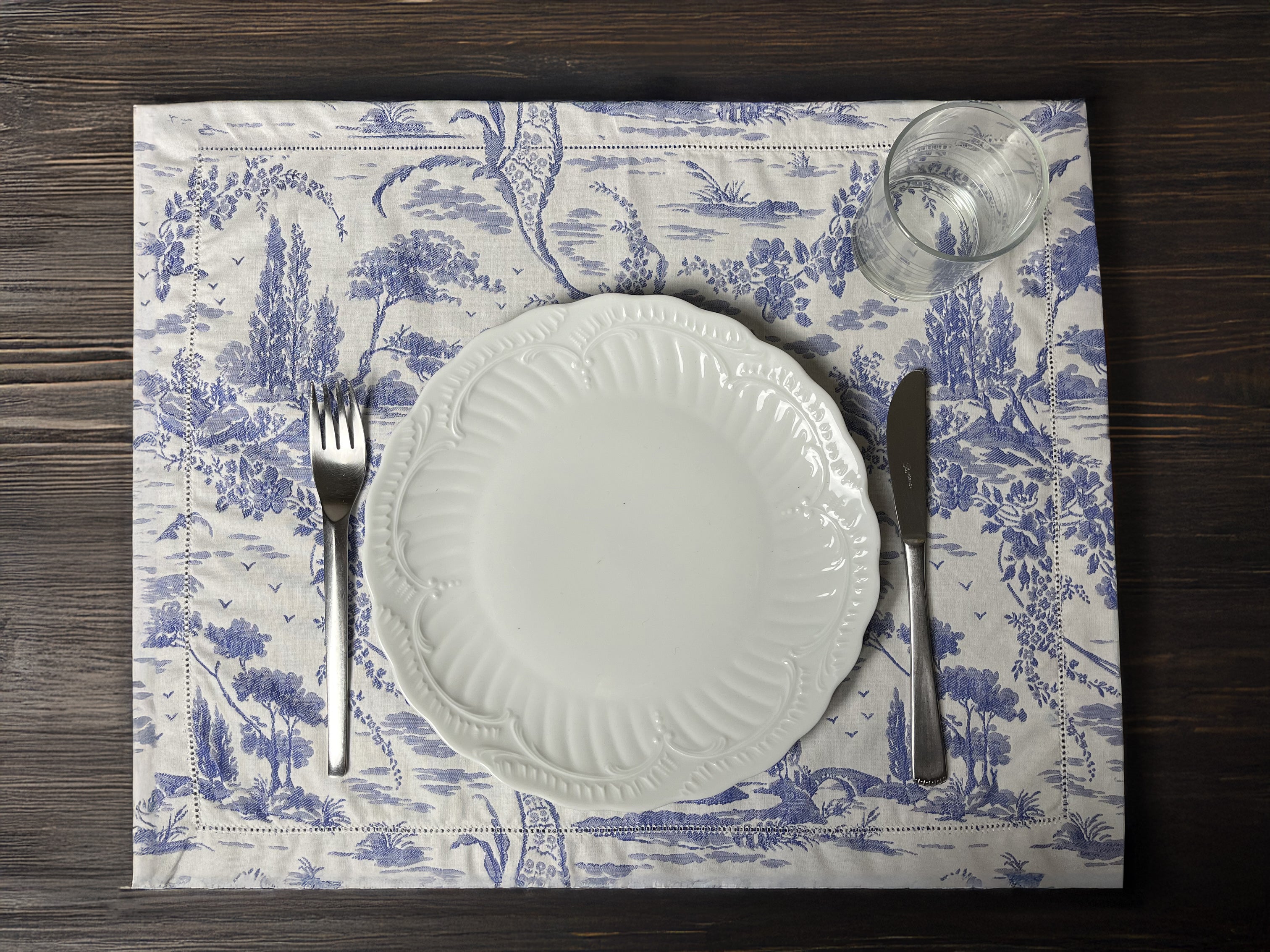 Tovagliette Americane per ristoranti - Tovaglietta Toile de Jouy blu in cotone doppio ritorto