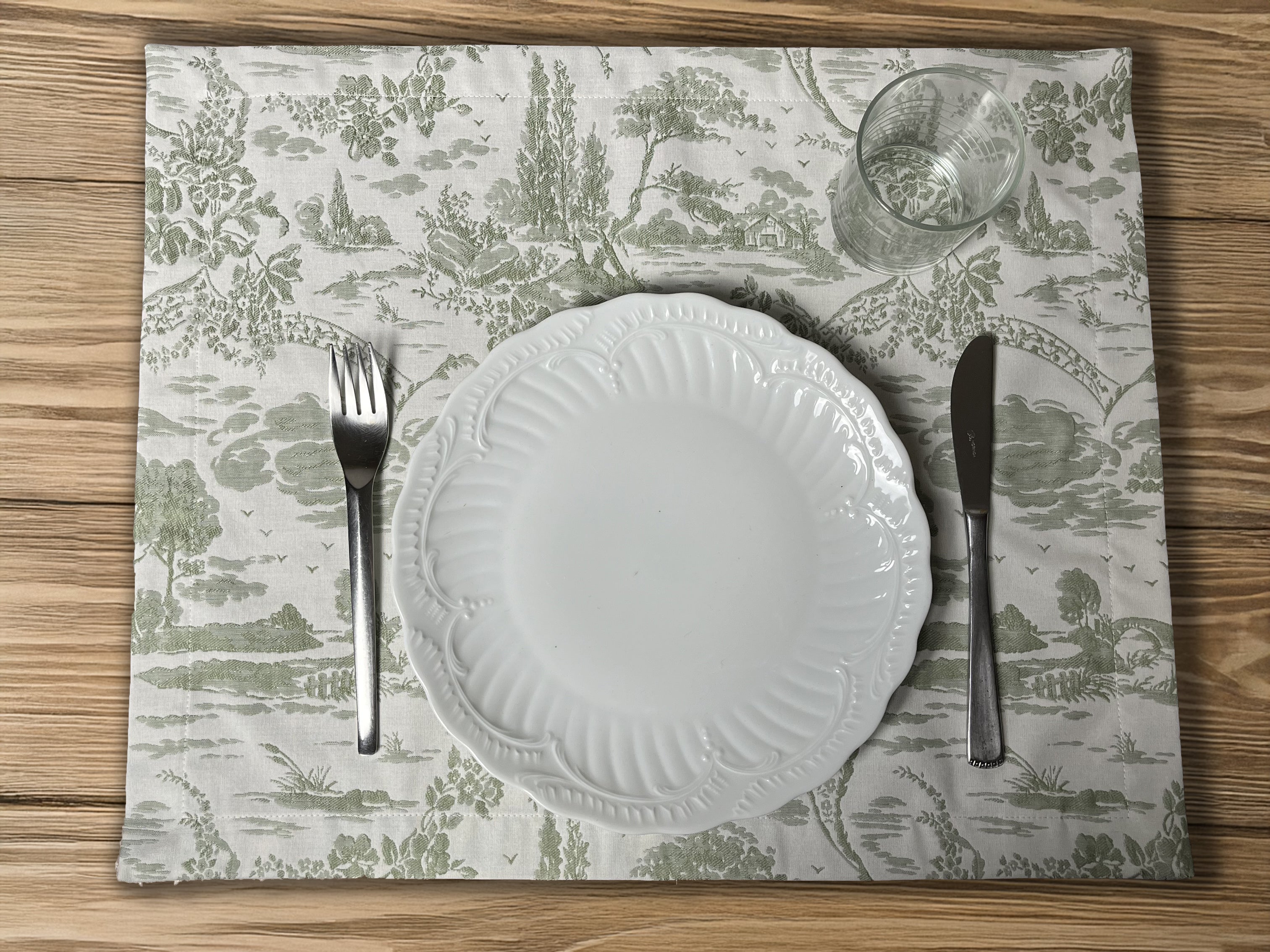 Tovagliette Americane per ristoranti - Tovaglietta Toile de Jouy verde in cotone doppio ritorto