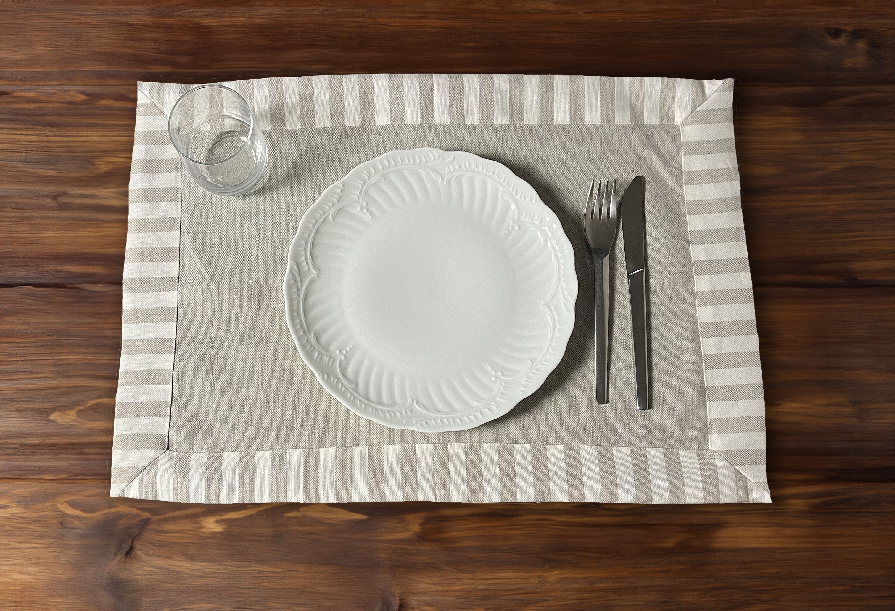 Tovagliette Americane per ristoranti - Tovagliette cotone lino colore corda con cornice rigata