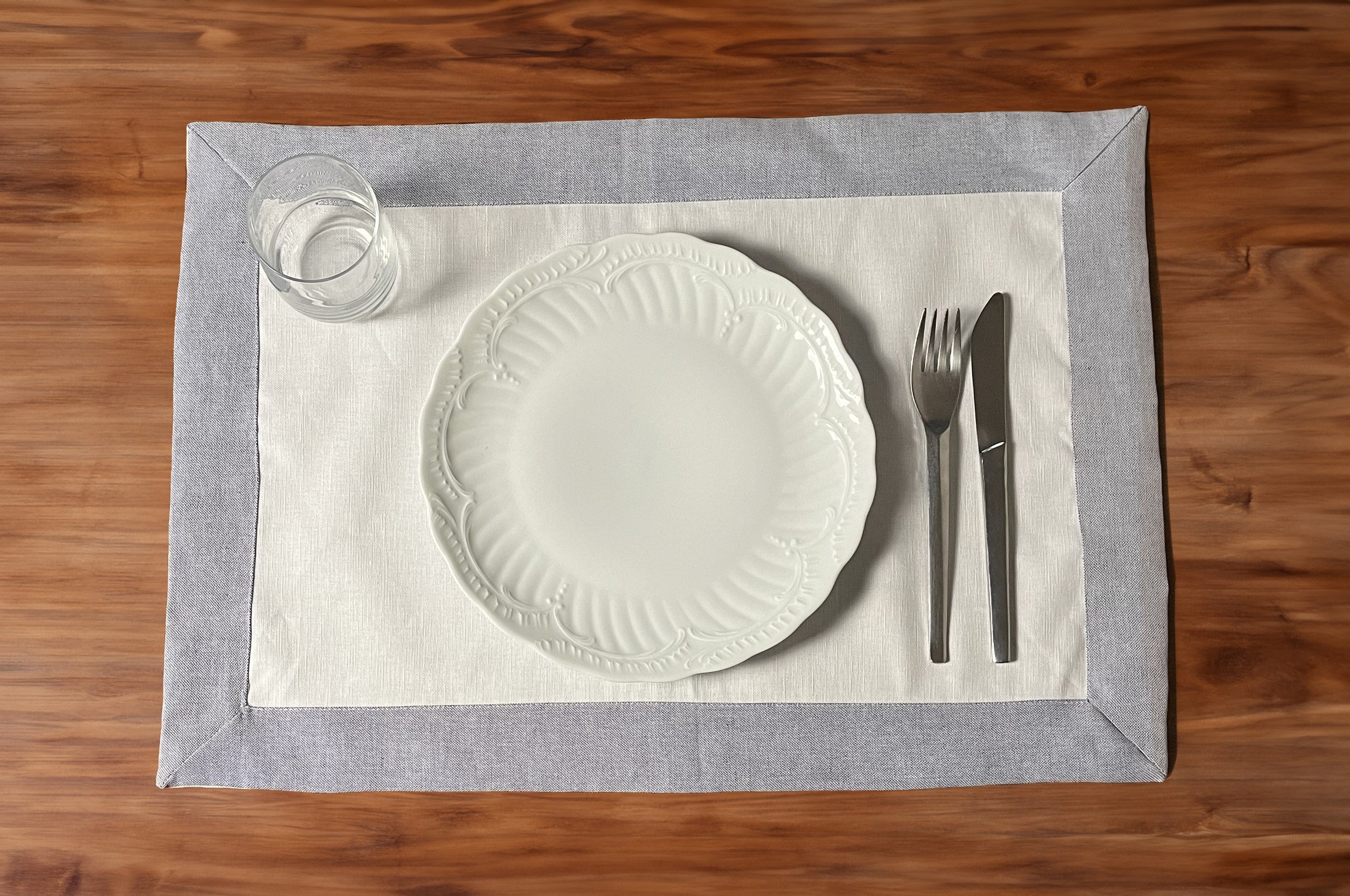 Tovagliette Americane per ristoranti - Tovagliette cotone e lino bianche con cornice azzurra