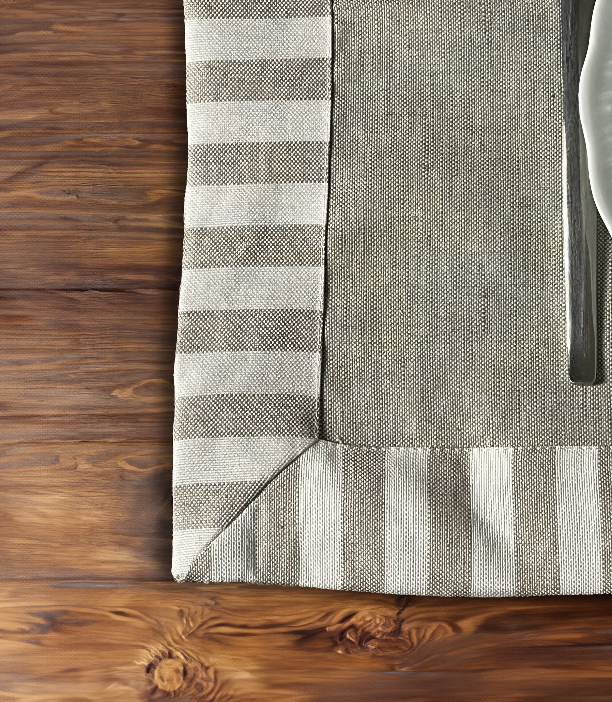 Placemats - Rope-colored cotton and linen placemat with striped frame 