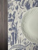 Runner ristorante - Runner toile de Jouy blu in cotone doppio ritorto