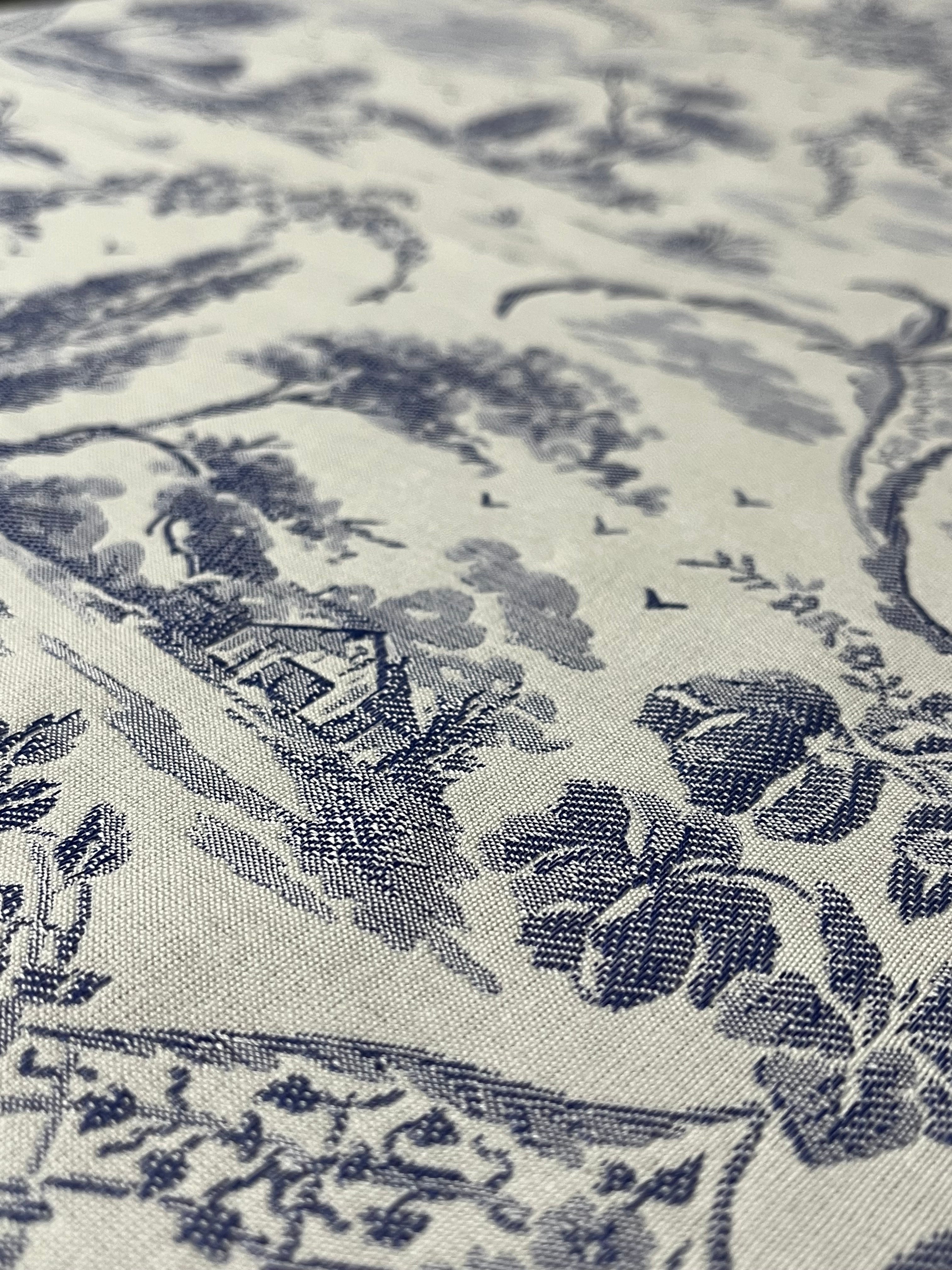 Runner ristorante - Runner toile de Jouy blu in cotone doppio ritorto