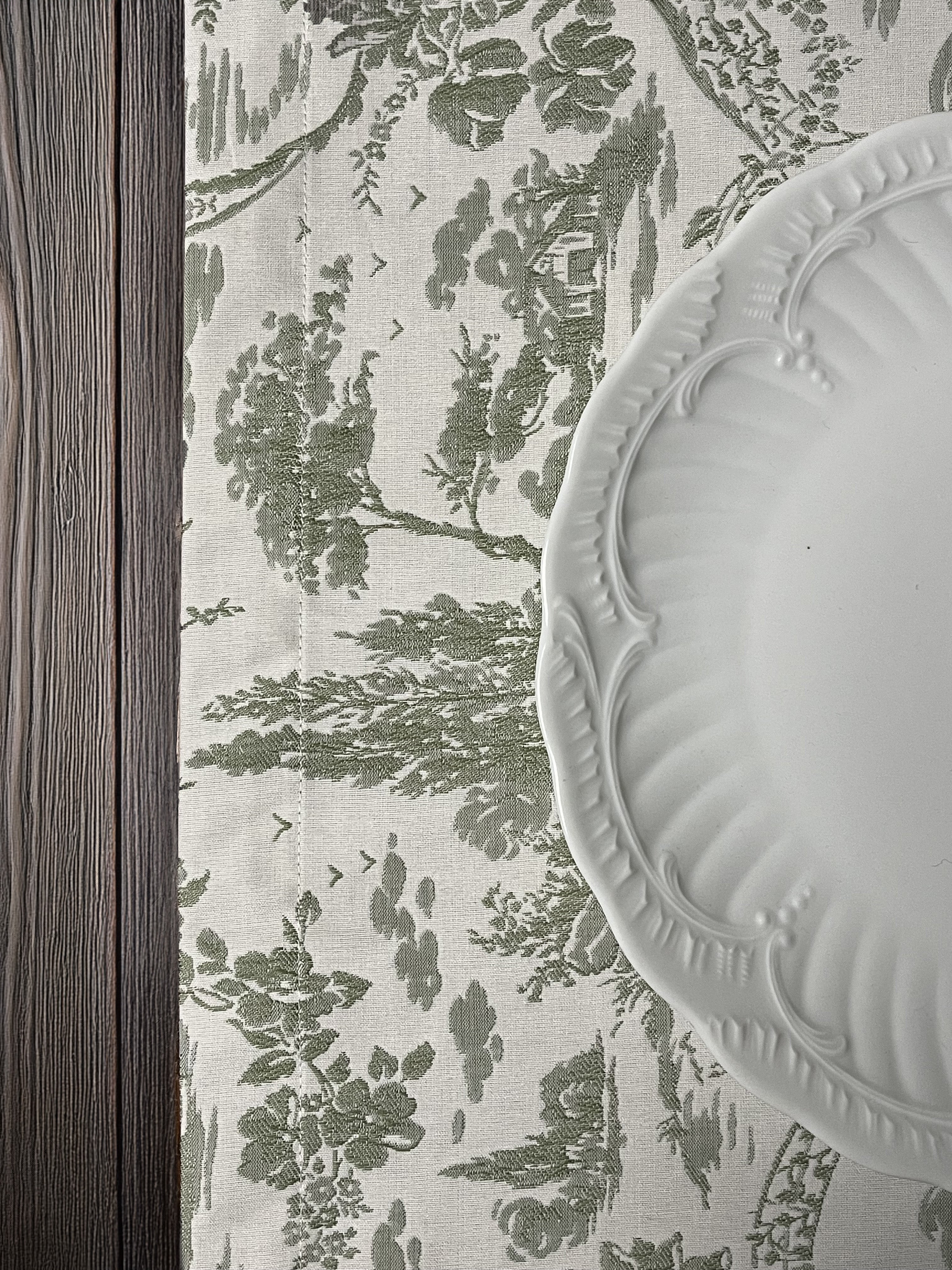 Runner ristorante - Runner toile de Jouy verde in cotone doppio ritorto