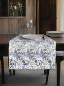 Runner ristorante - Runner toile de Jouy blu in cotone doppio ritorto