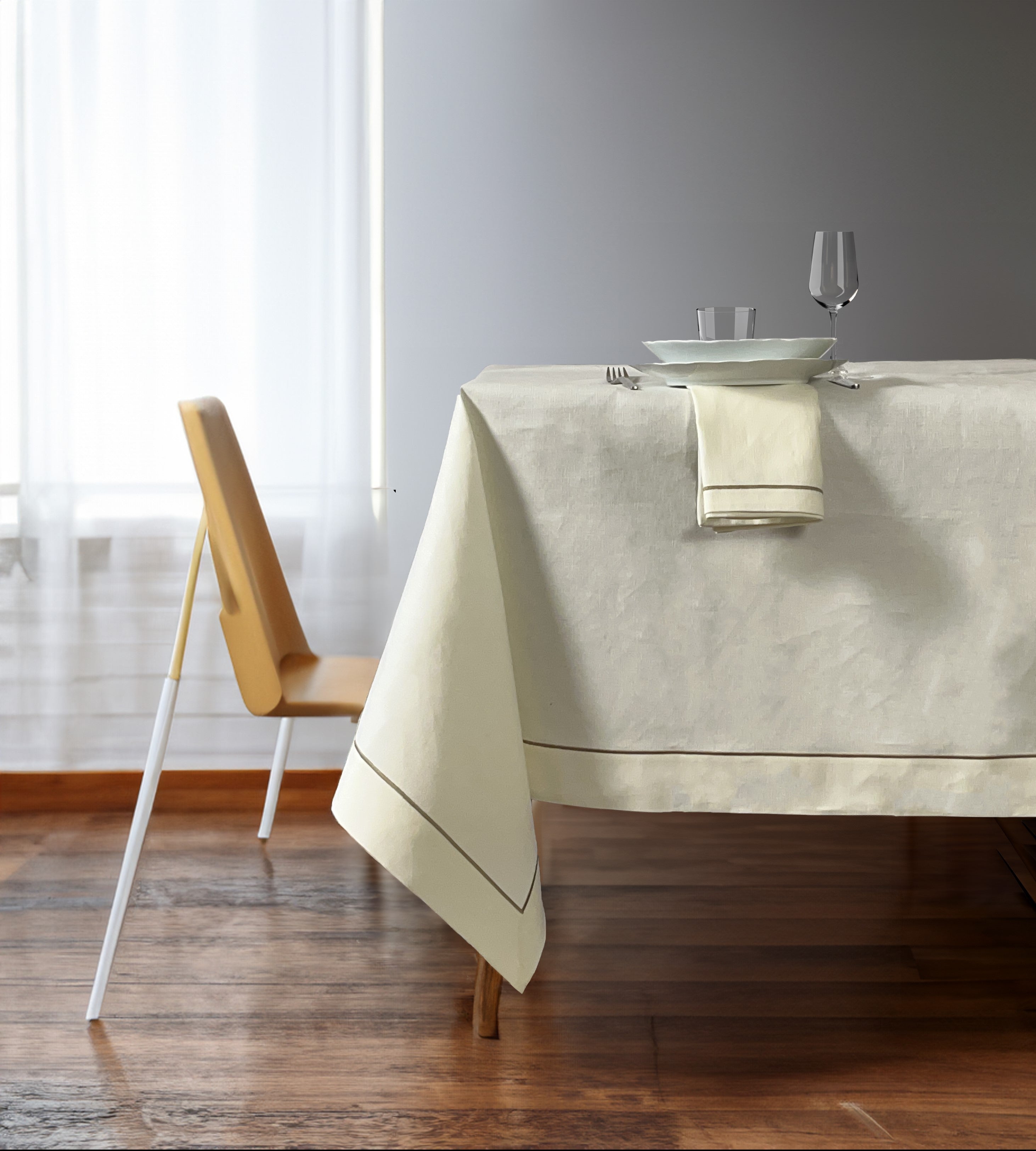 Tovaglie da tavola - Tovaglia lino e cotone - Tovaglia bianca cordonetto colorato