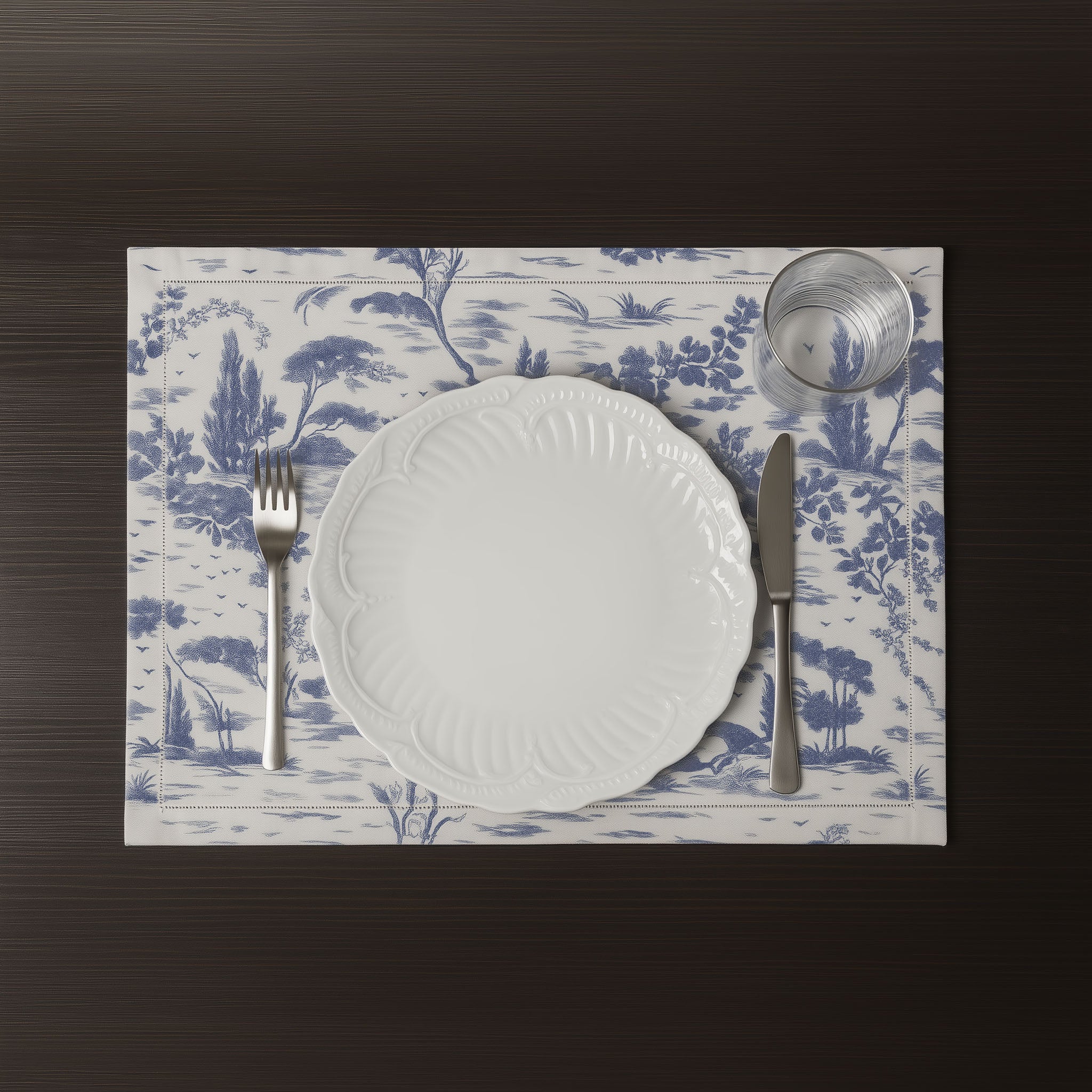 Placemats - Green Toile de Jouy Placemat - Double-twisted Cotton Placemat