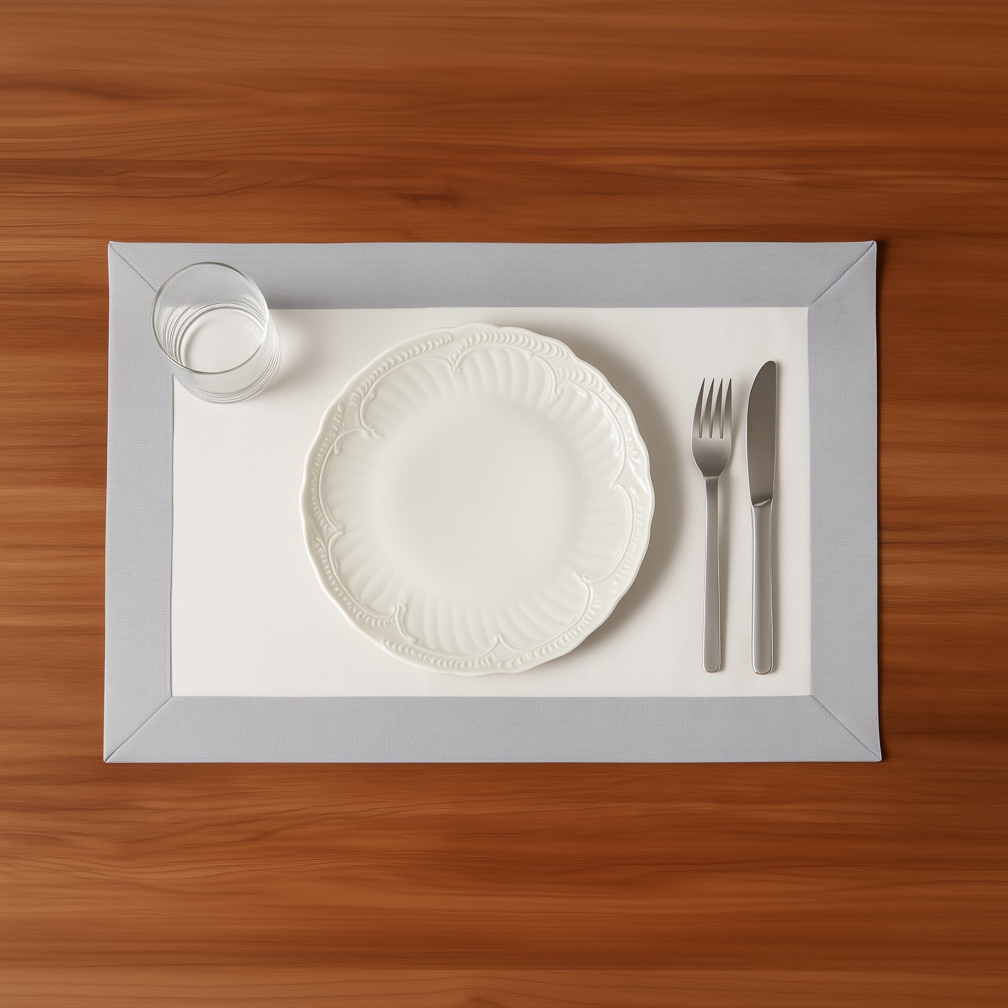 Placemats - White cotton and linen placemat with blue frame