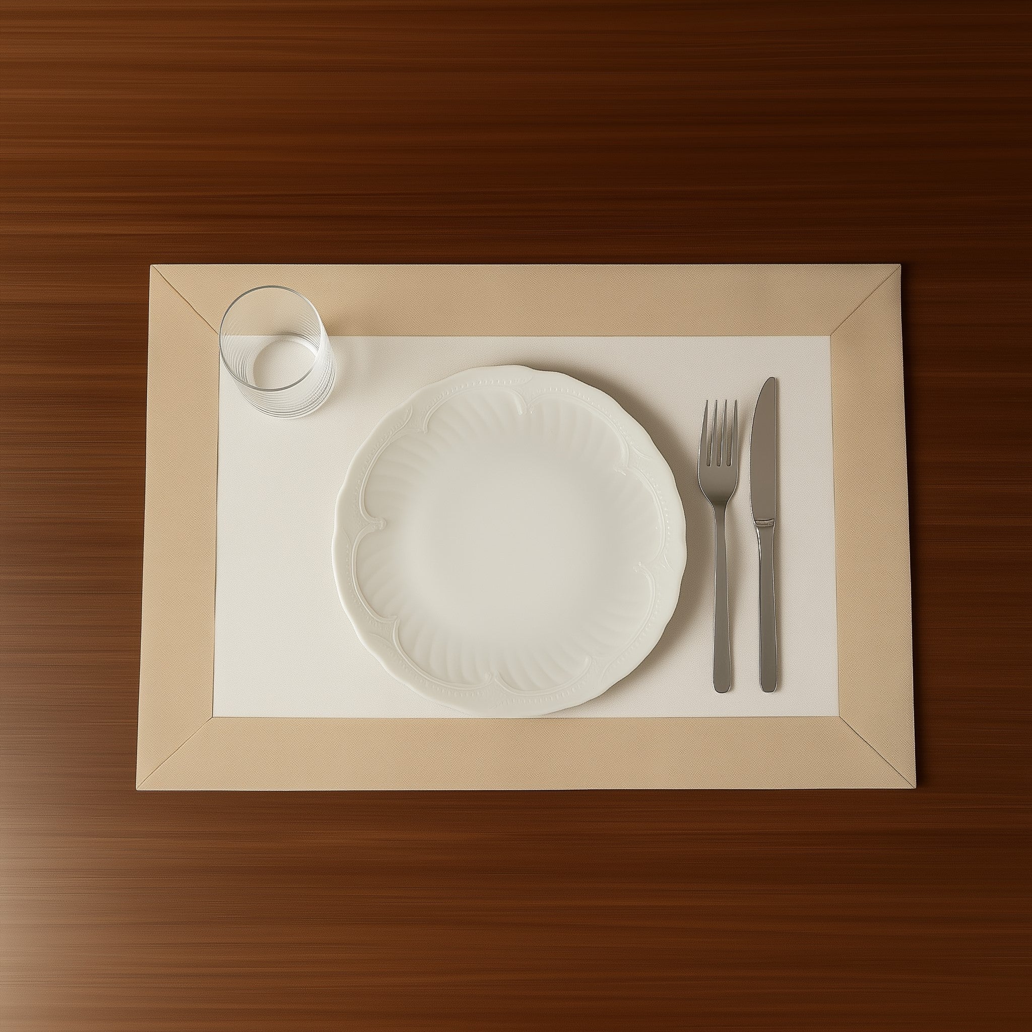 Placemats - Antique white cotton and linen placemat with tobacco frame