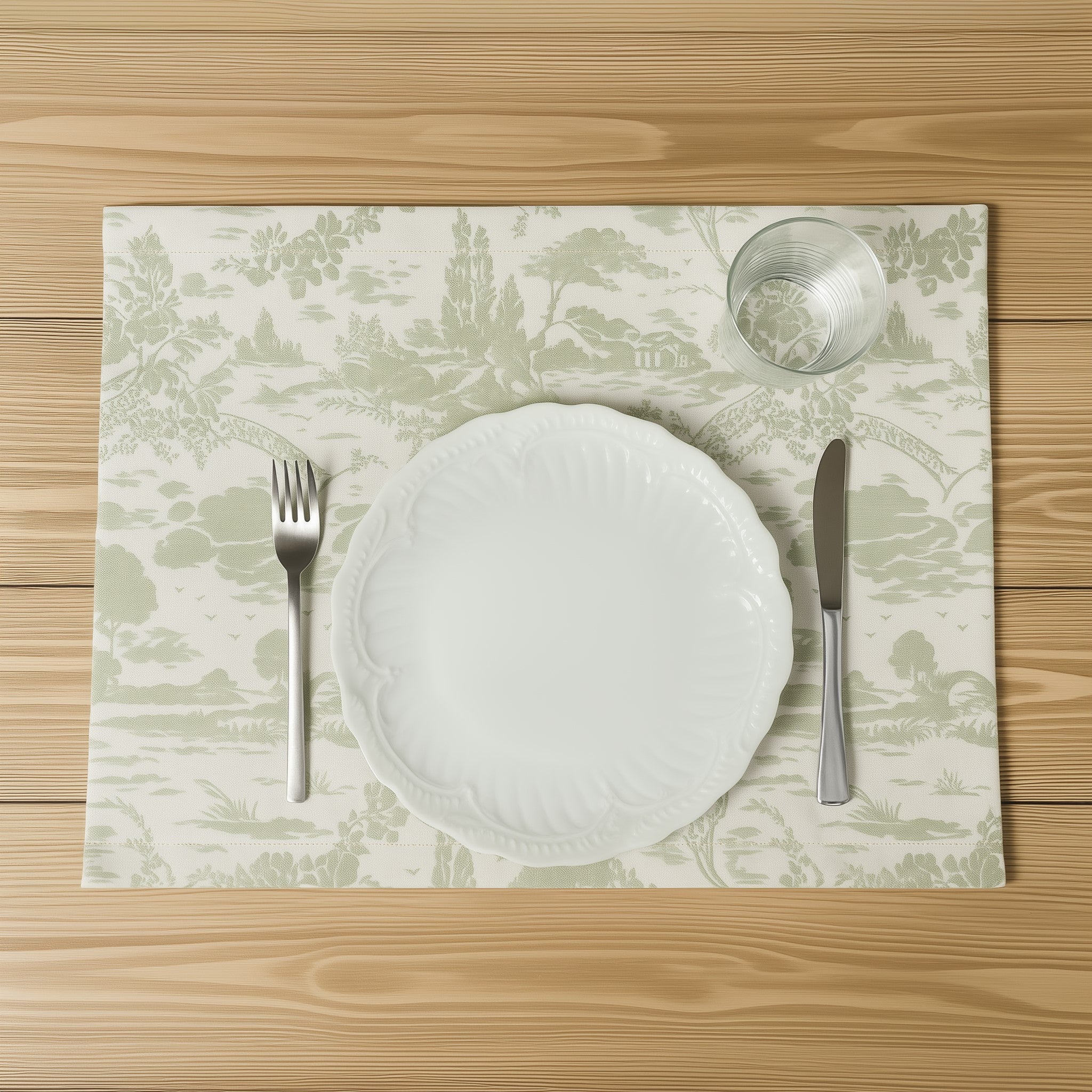 Placemats - Green Toile de Jouy Placemat - Double-twisted Cotton Placemat