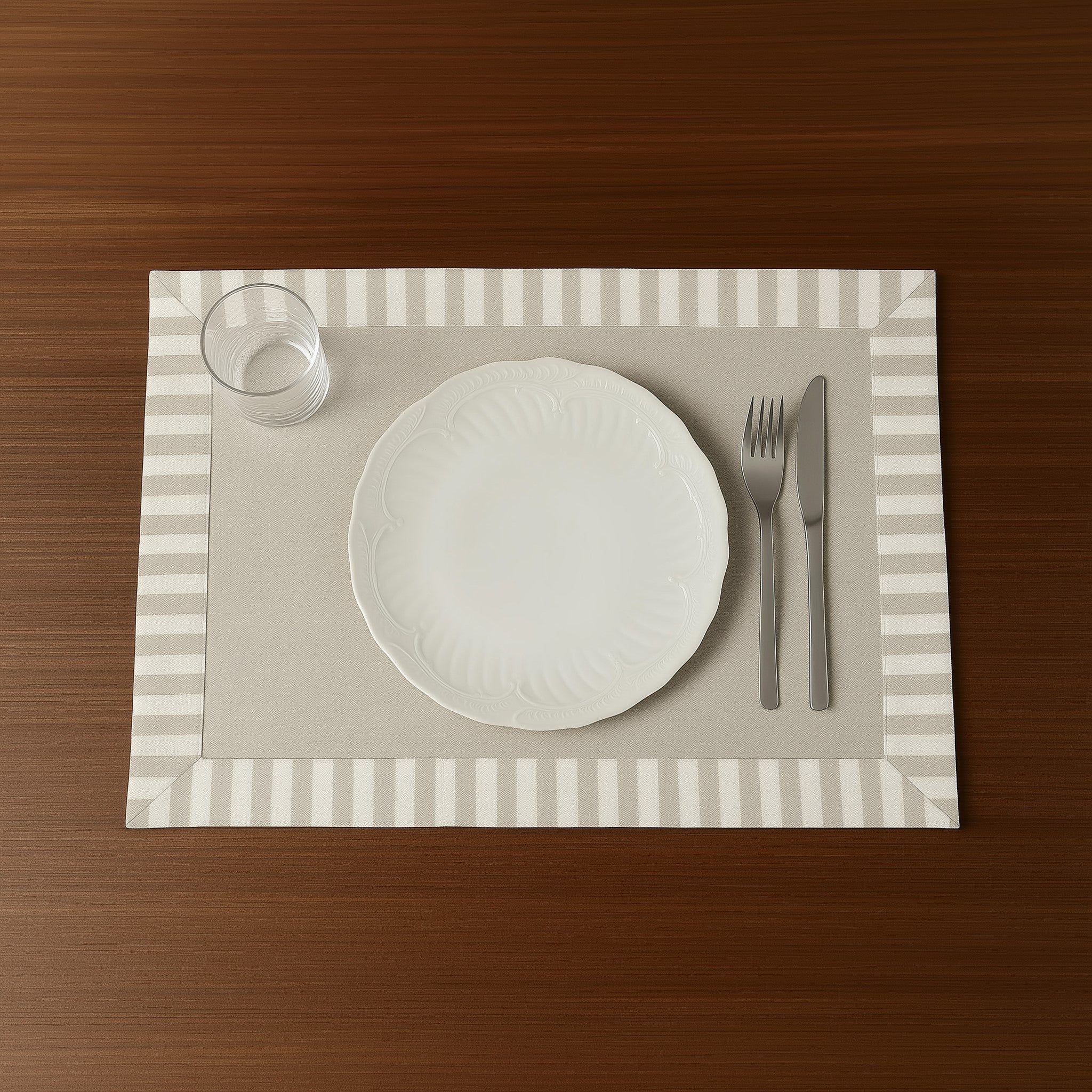 Placemats - Rope-colored cotton and linen placemat with striped frame 