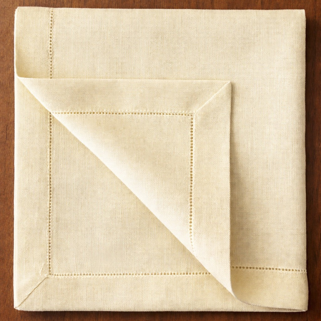 Tovagliolo Minerva 40×40 avorio in lino e cotone con orlo a giorno